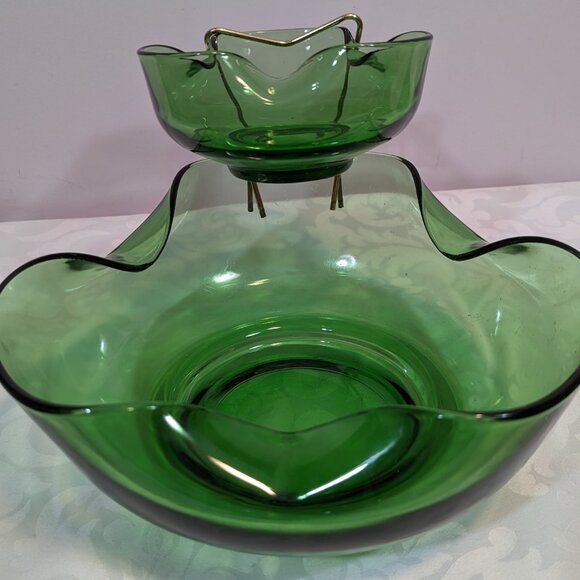 Vintage Anchor Hocking Green 3 Piece Chip & Dip Bowl - Picture 2 of 4